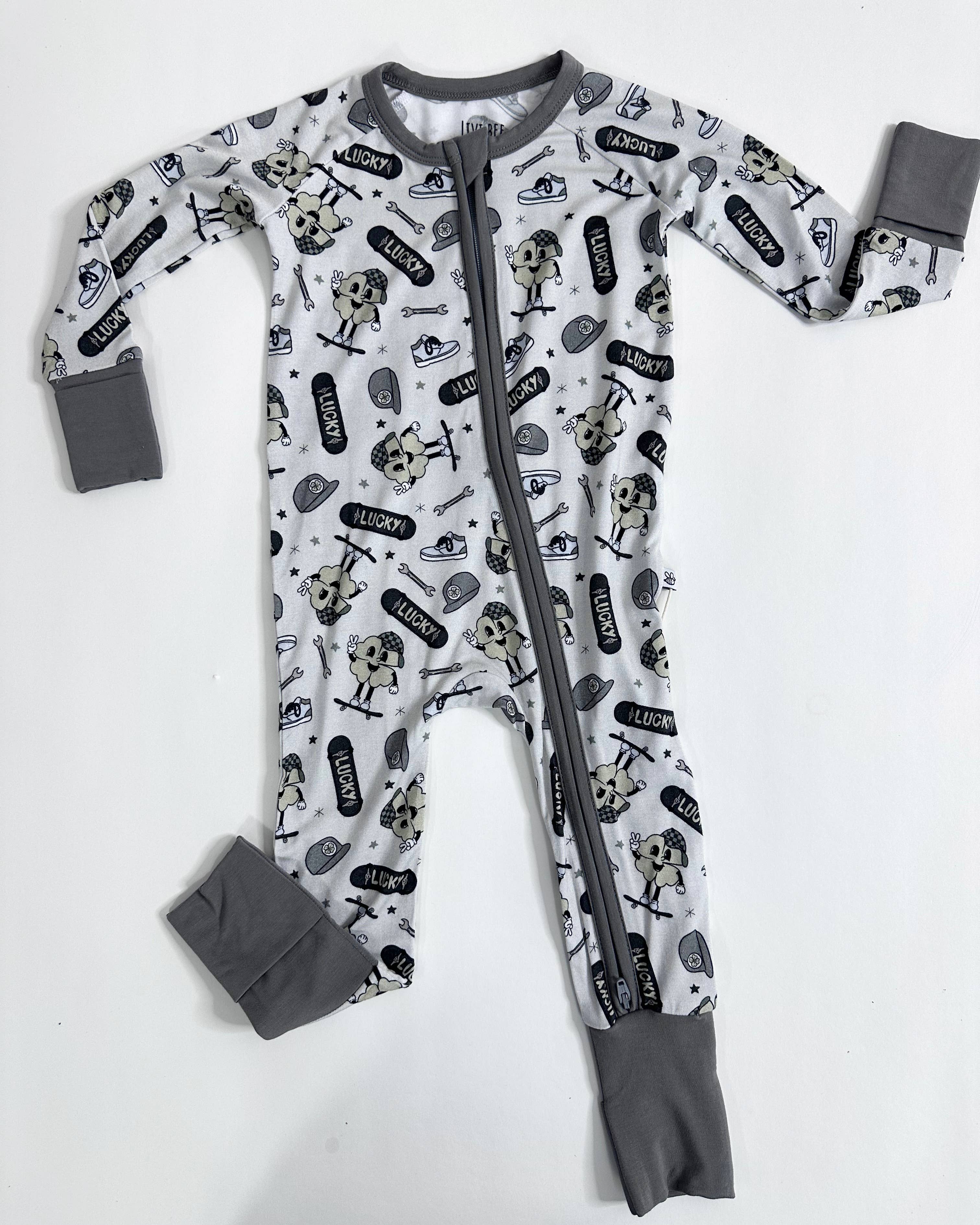 Lucky Dude Skateboard-2 Way Convertible Zip Romper