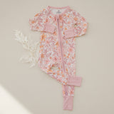 Blush Blooms Bamboo Zippy Romper - Floral Bamboo Pajamas PJs