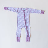 Purple Bunny Blossoms Bamboo Convertible Zipper Romper