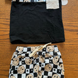 Boy 2 PC Set - Summer Short Set - Black Check Tan Happy Face