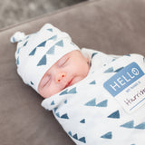 Hello World Blanket & Knotted Hat Set - Navy Triangles