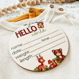 Baby Birth Announcement Sign - Wooden Woodland Animals