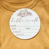 Baby Birth Announcement Sign - Hello World Floral Round