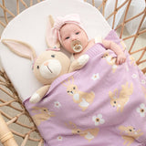 100% Cotton Knit Baby Blanket - Purple Bunny