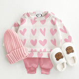 Baby Toddler Waffle Pink Heart Sweatshirt Set