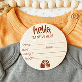 Baby Birth Announcement Sign - Hello World Round Rainbow